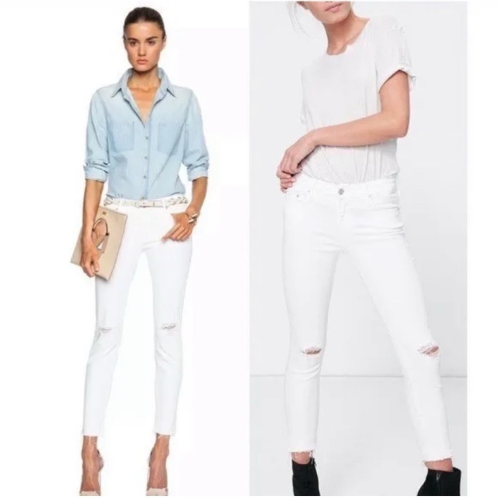 Mother The Vamp Fray White Distressed Jeans Size 27 B3060